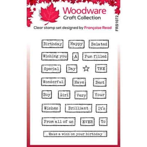 Woodware Birthday Tape Words Clear Stamps (FRS1072)