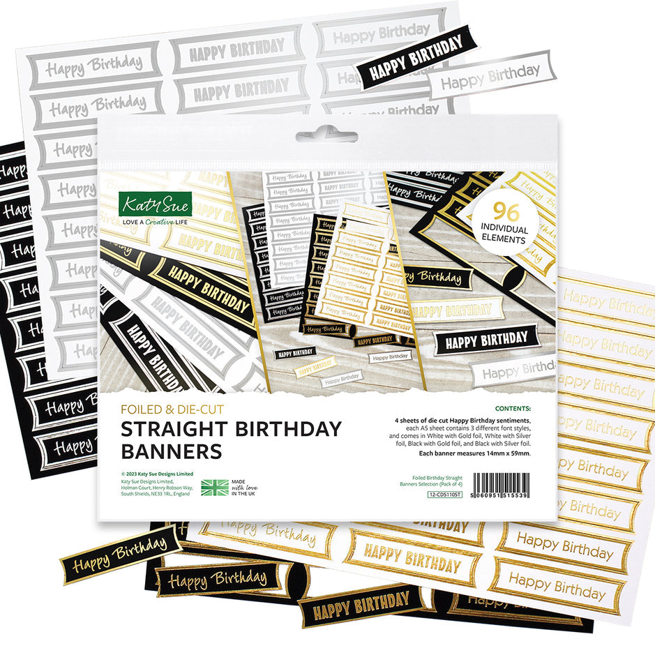 Katy Sue Foiled Birthday Straight Banners Selection, Pack of 4