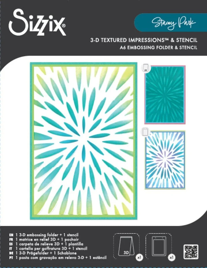Sizzix 3D Textured Impressions w/ Stencil by Stacey Park A6 Burst of Bright (666892)