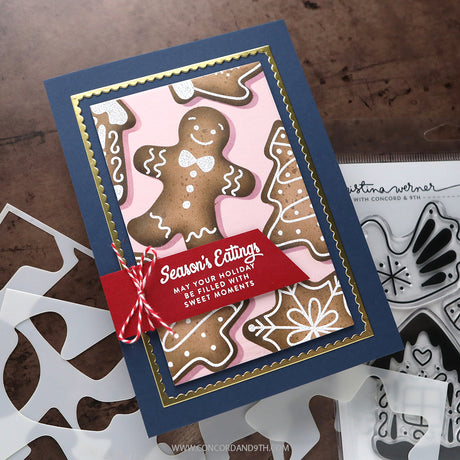 Concord & 9th KW Gingerbread Cookies Stamp Set (6 x 8) , stencil & Die Bundle