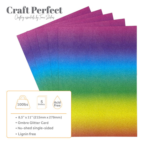 Craft Perfect Ombre Glitter Cardstock 8.5"X11" Kaleidoscope Of Color