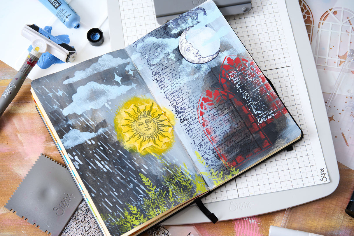 Sizzix Studio A5 Clear Stamp and Stencil Set By Mark Montano Weather Wonder