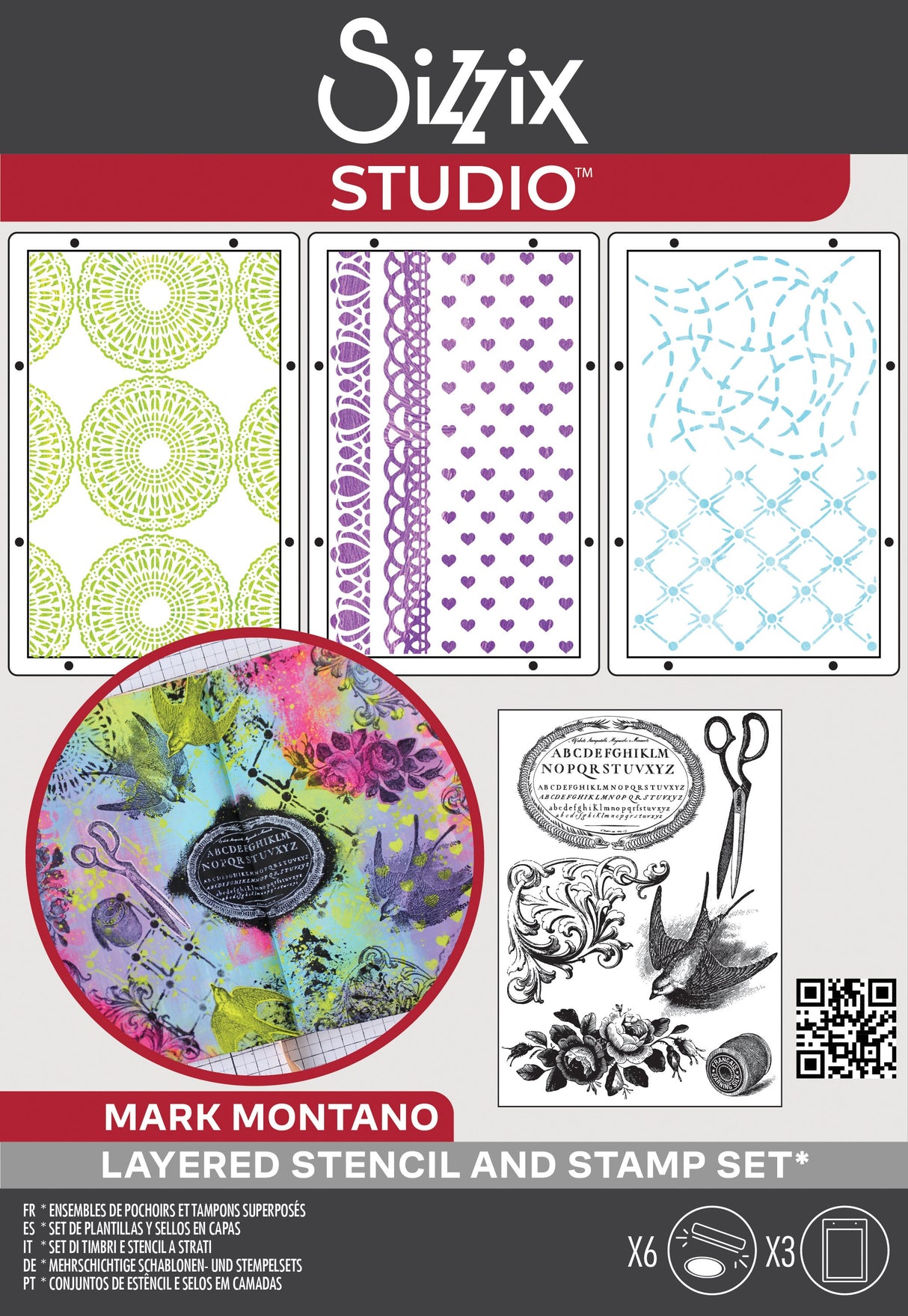Sizzix Studio A5 Clear Stamp and Stencil Set By Mark Montano Stitches