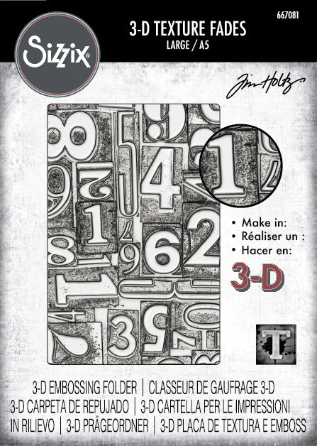 Sizzix 3D Texture Fades A5 Embossing Folder By Tim Holtz Numbered