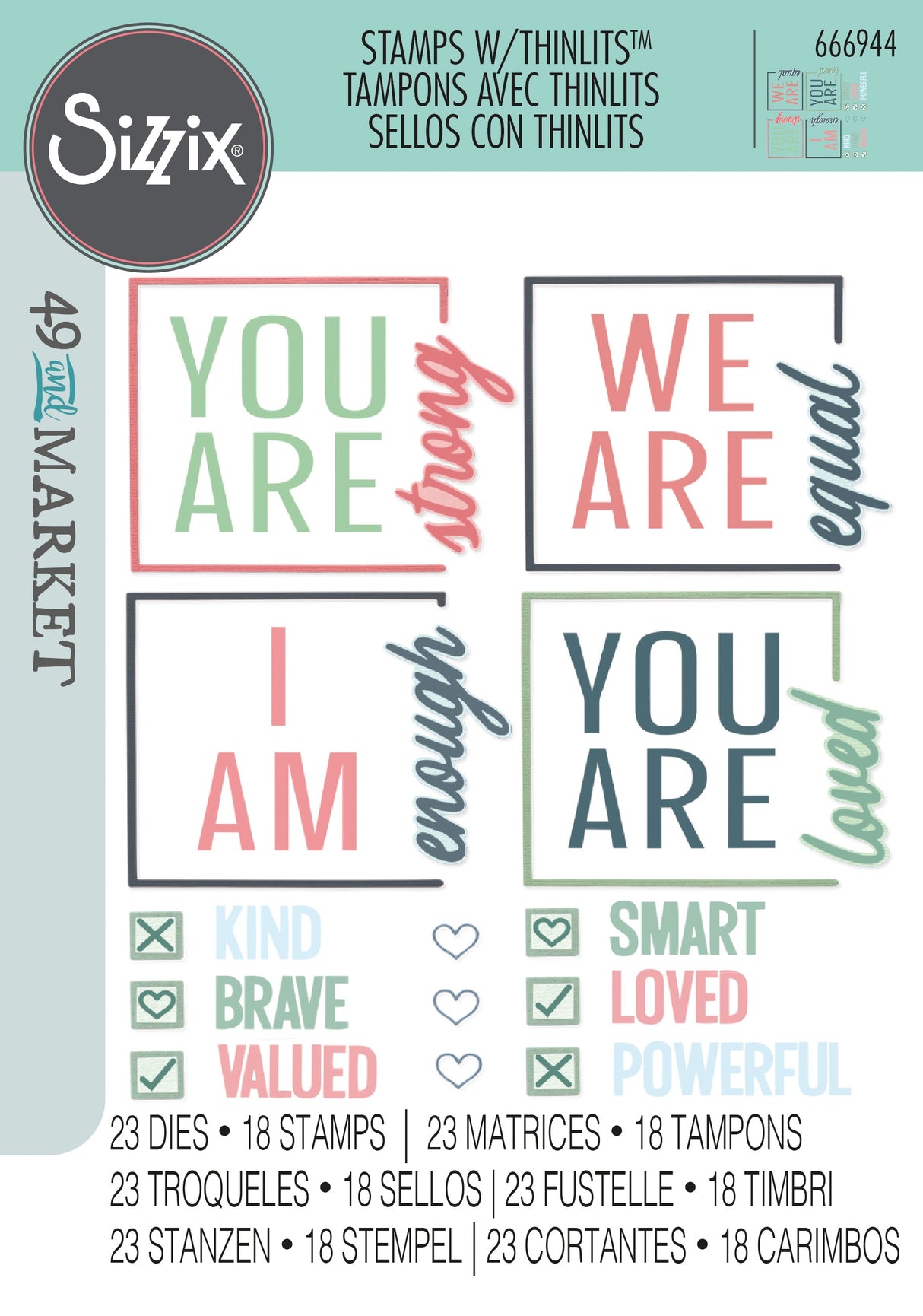 Sizzix Thinlits Die & A5 Stamp Set By 49 & Market Affirmations