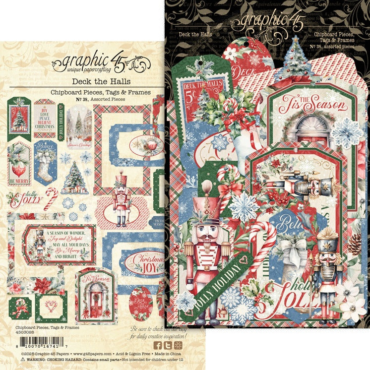 Graphic 45 Chipboard Die-Cuts Tags & Frames, Deck The Halls
