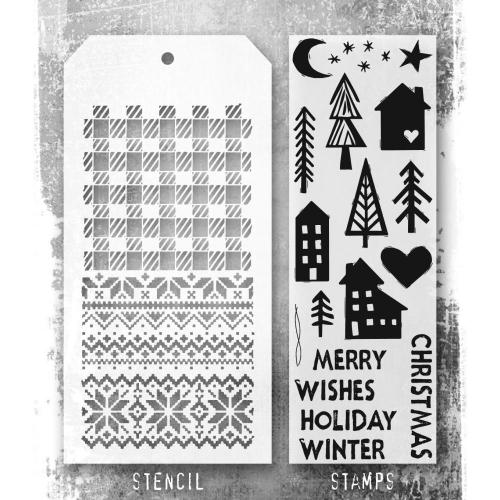 Stampers Anonymous Festive Print Tim Holtz Stamps/Stencil (THMM187)