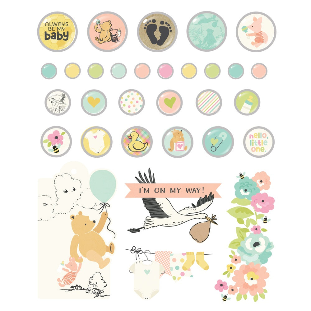 Simple Stories Say Adhesive Brads Chipboard Pieces Classic Pooh Baby