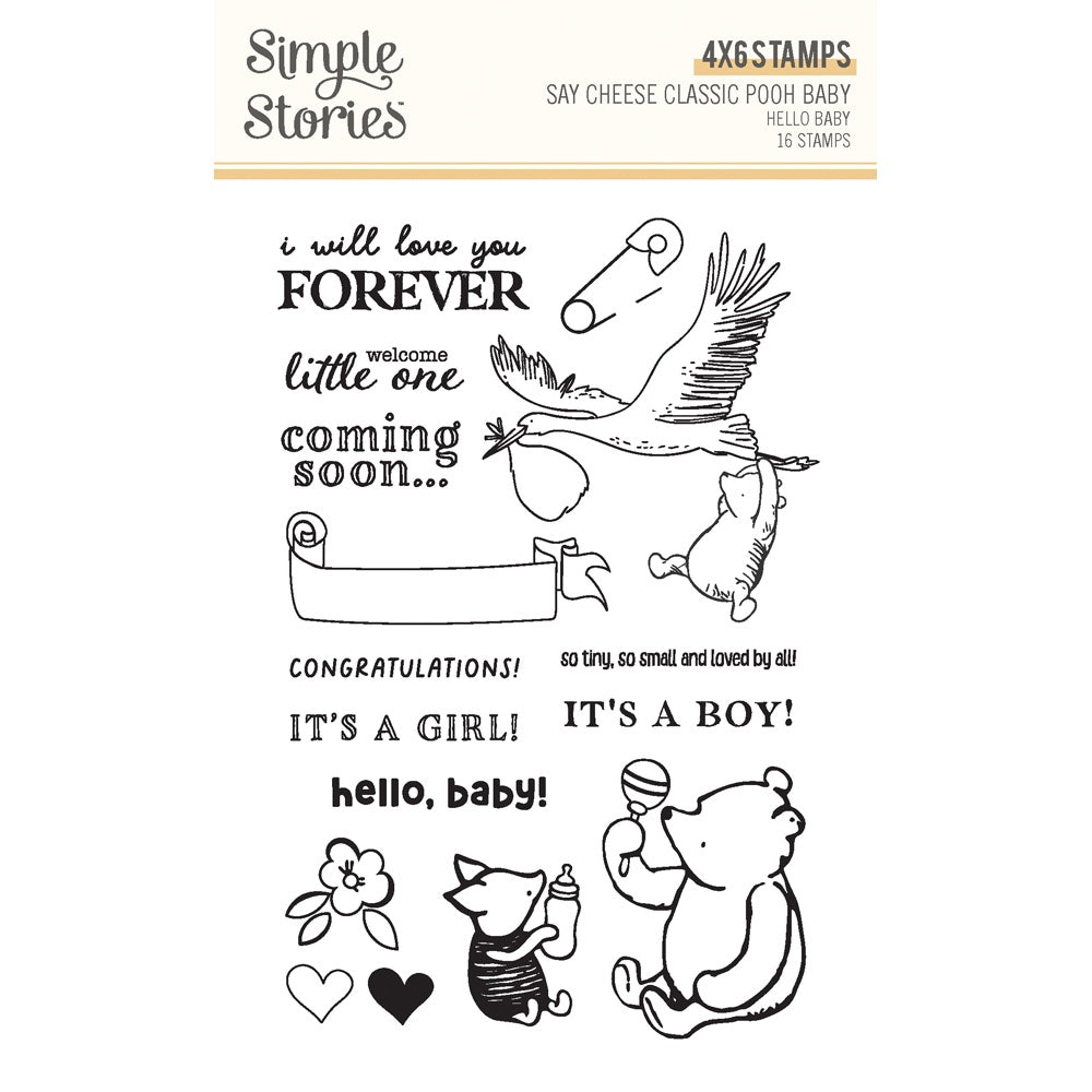 Simple Stories Classic Pooh Baby Photopolymer Stamps Hello Baby