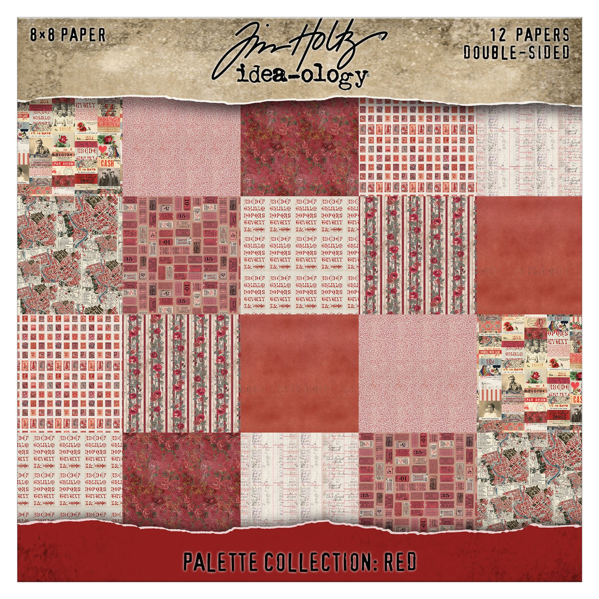 Tim Holtz - Advantus Idea-ology Double-Sided Cardstock 8"X8" 12/Pkg Palette Collection: Red