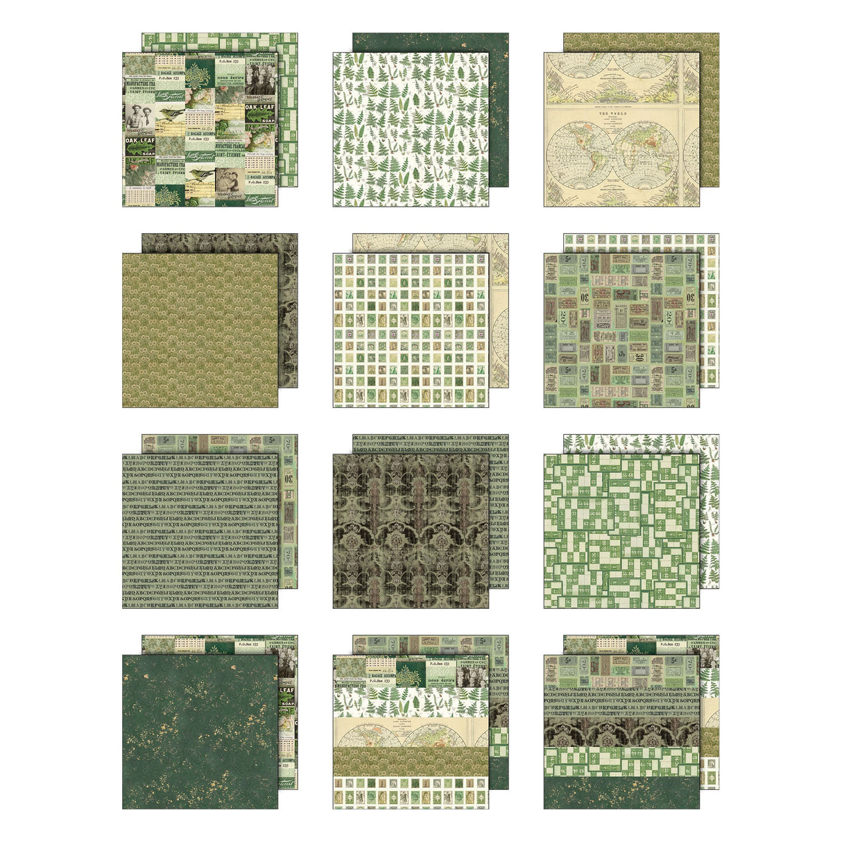 Tim Holtz - AdvantusIdea-ology Double-Sided Cardstock 8"X8" 12/Pkg Palette Collection: Green