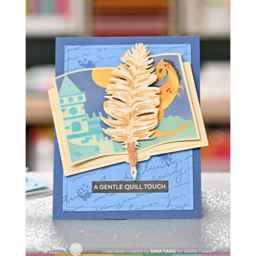 Waffle Flower Craft Open Book Dragon Castle Stencil