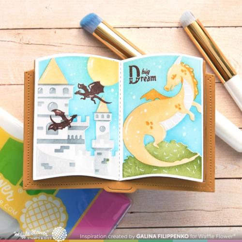 Waffle Flower Craft Open Book Dragon Castle Stencil