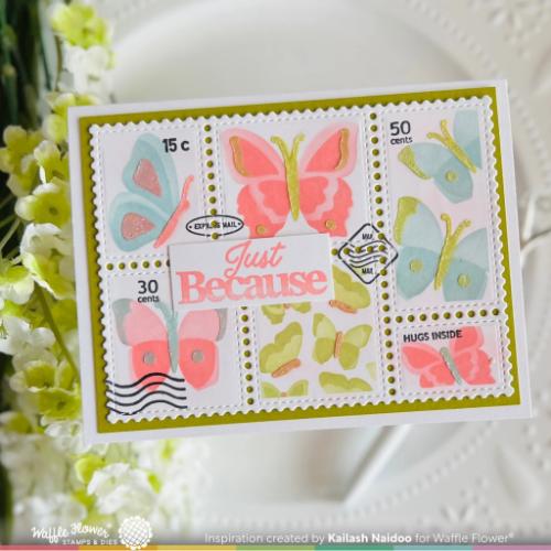 Waffle Flower Crafts Postage Collage Butterfly Stencil