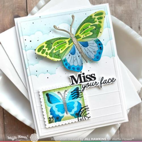 Waffle Flower Crafts Postage Collage Butterfly Stencil