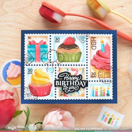 Waffle Flower Crafts Postage Collage Birthday Stamp Set