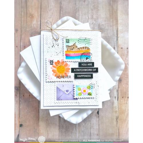 Waffle Flower Crafts Postage Collage Circle Sentiments Stamp Set