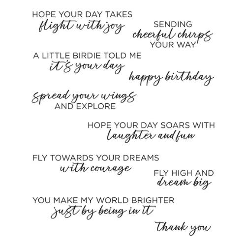 Spellbinders Spread Your Wings Sentiments Clear Stamp Set from the Cheerful Chirps Collection