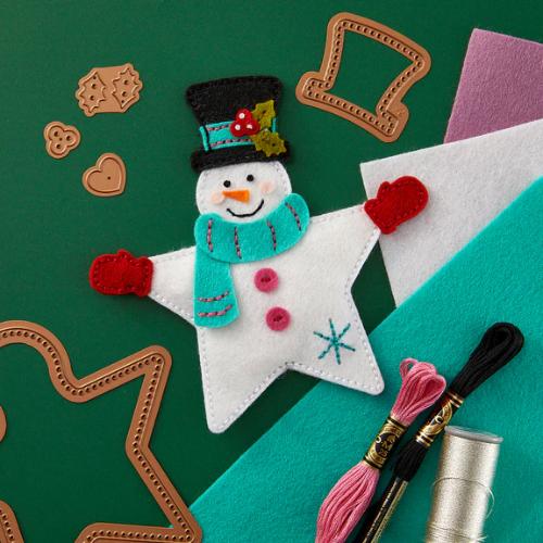 Spellbinders Felt Snowman Star Etched Dies from the Felt Stitch & Create Collection by Nicole Spohr