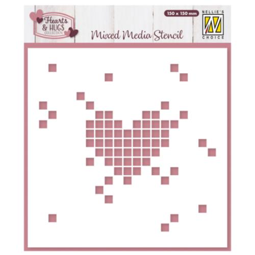 Nellie Snellen Mixed Media Stencil Pixel Heart (MMS4K-084)