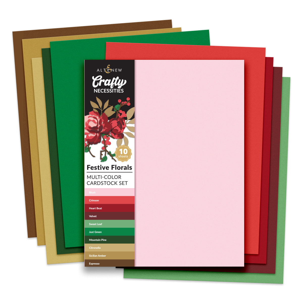 Altenew Crafty Necessities: Festive Florals Multi-Color Cardstock Pack (10 Sheets/Set)