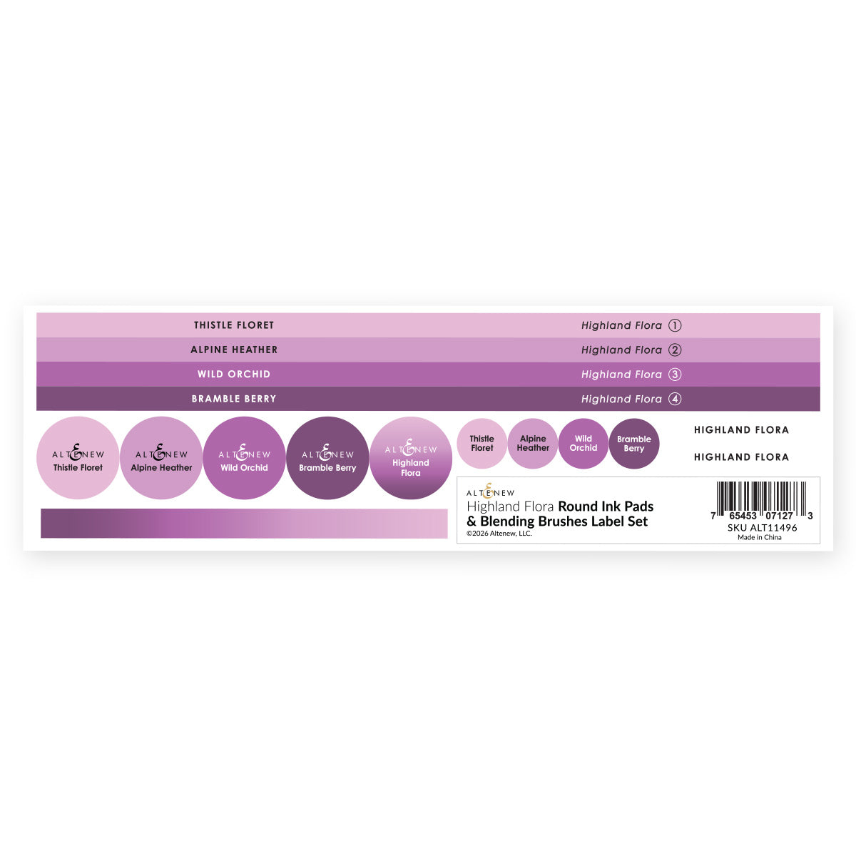 Altenew Round Ink Pads & Blending Brushes Label Set - Highland Flora - ALT11496
