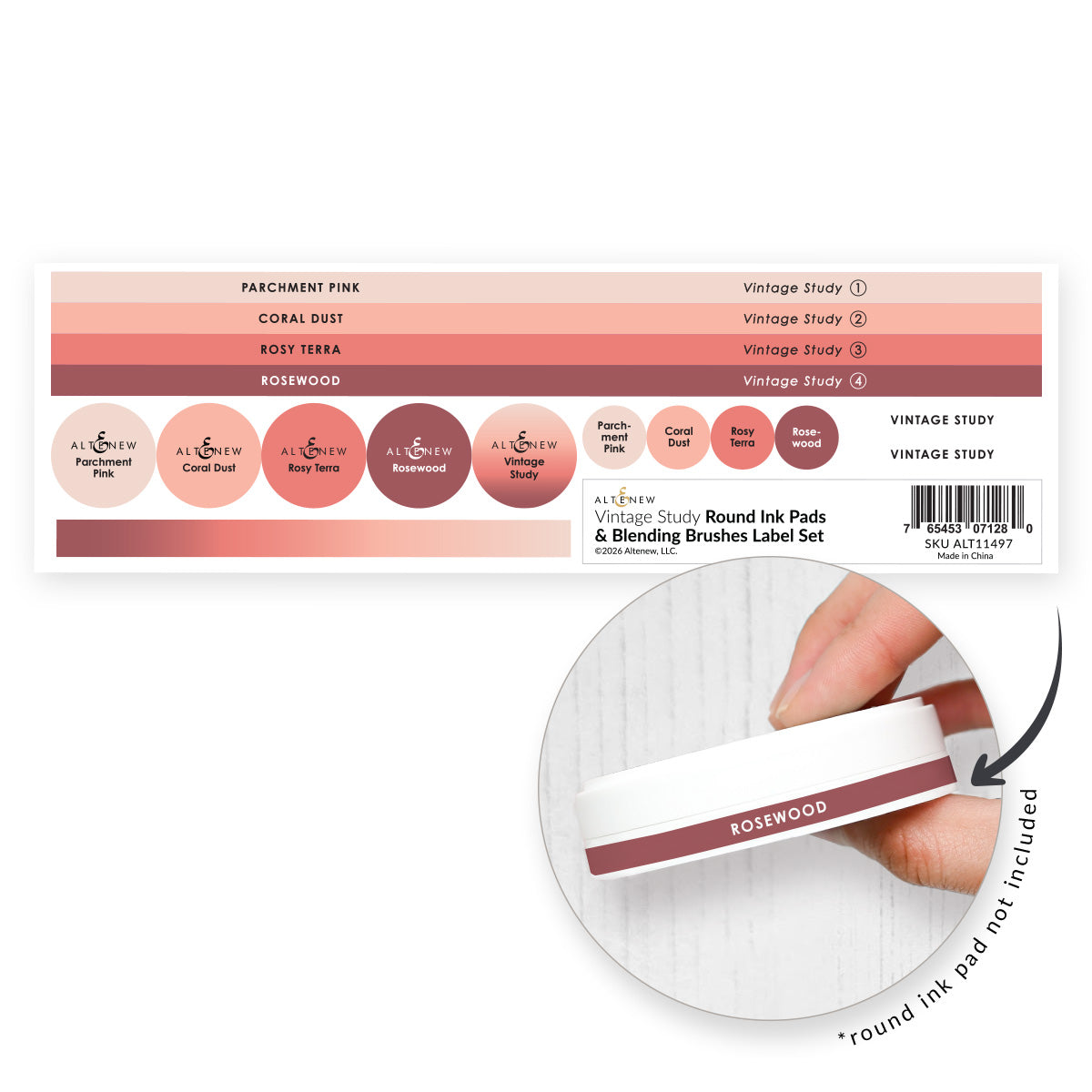 Altenew Round Ink Pads & Blending Brushes Label Set - Vintage Study - ALT11497