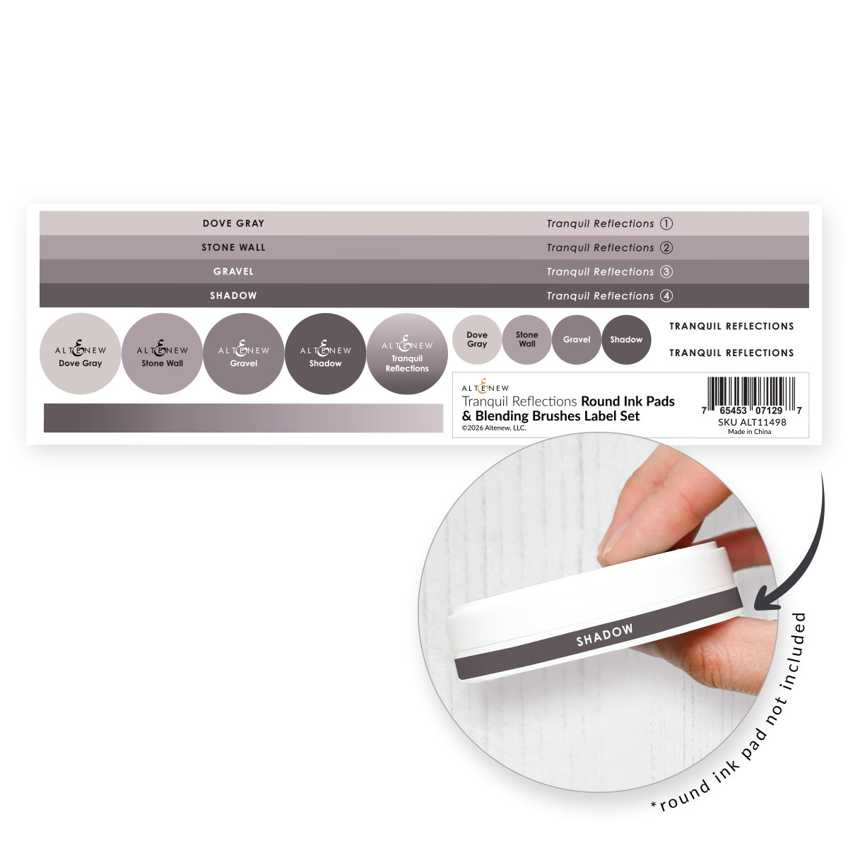 Altenew Round Ink Pads & Blending Brushes Label Set - Tranquil Reflections - ALT11498