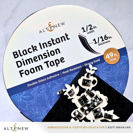 Altenew Black Instant Dimension Foam Tape – 1/16" x 1/2" x 15m postage as per actuals