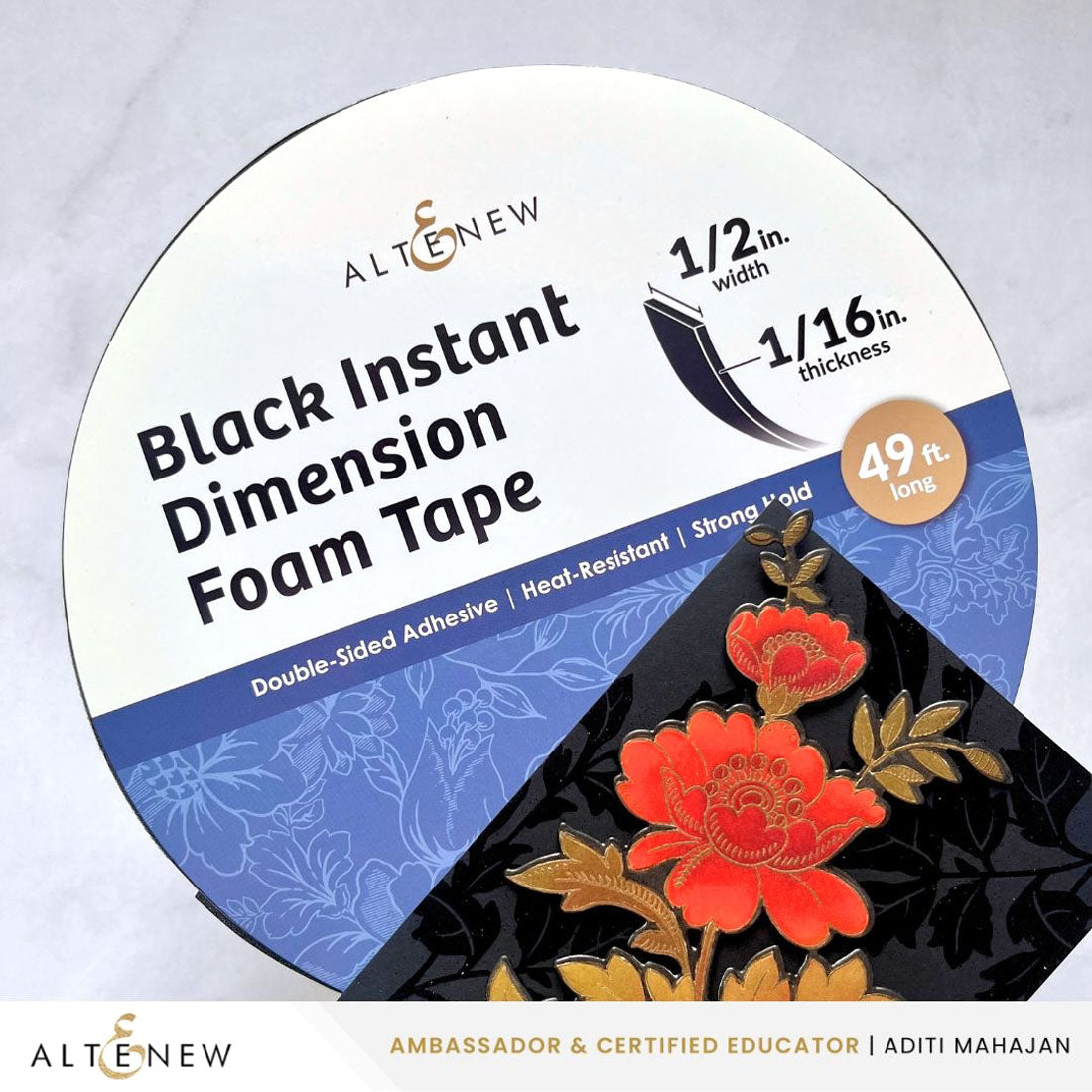 Altenew Black Instant Dimension Foam Tape – 1/16" x 1/2" x 15m postage as per actuals