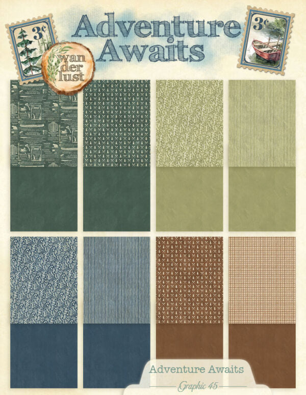 Graphic 45 Adventure Awaits 8.5 x 11 Patterns & Solids Pack