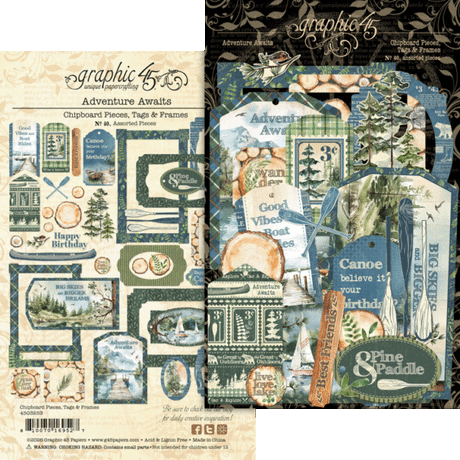 Graphic 45 Adventure Awaits Chipboard Pieces, Tags & Frames