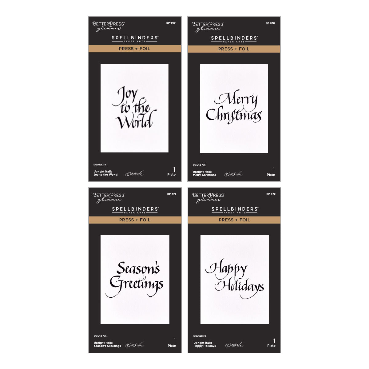 Spellbinders Upright Italic Holiday Sentiments Press + Foil Bundle by Paul Antonio