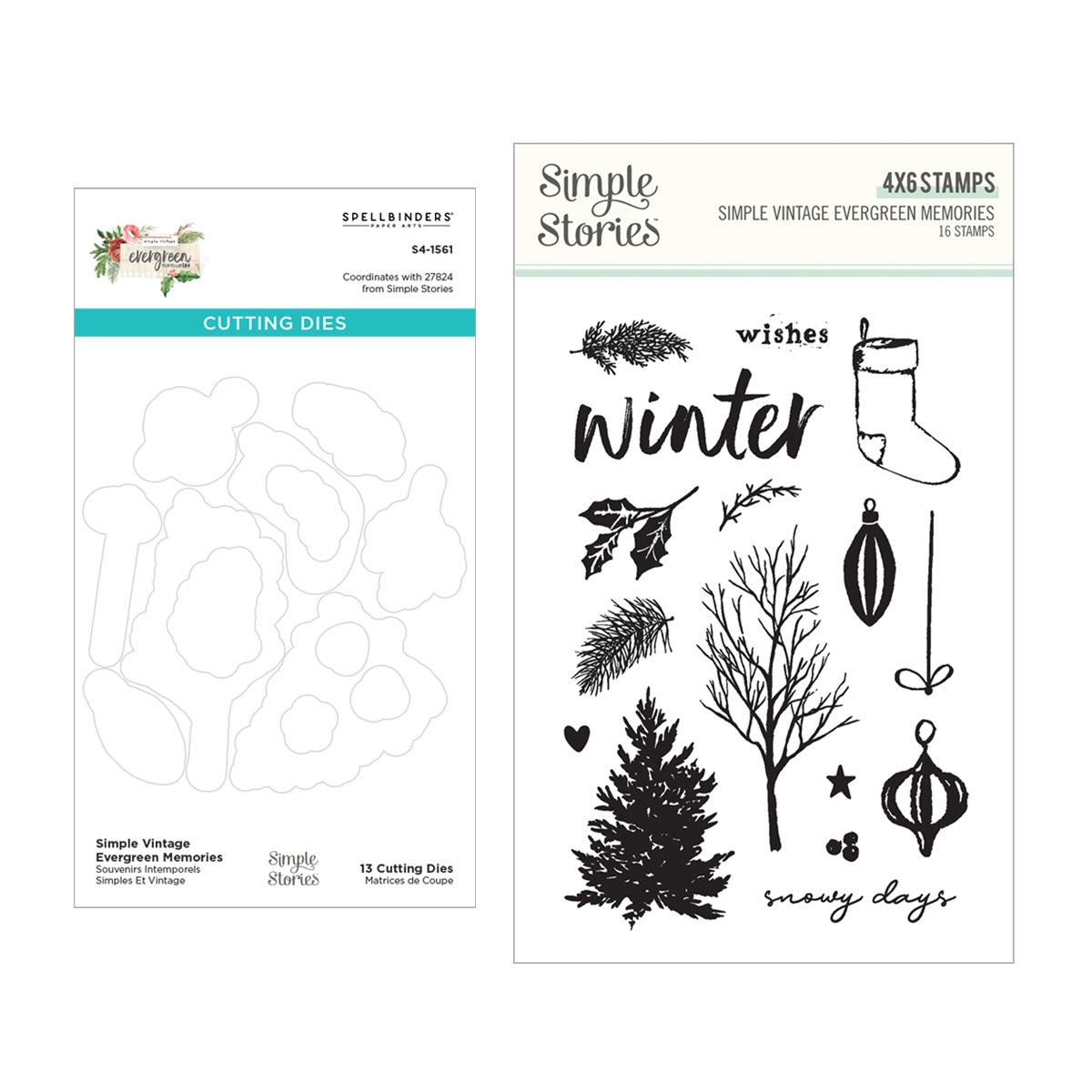 Spellbinders Simple Vintage Evergreen Memories Stamp & Die Bundle by Simple Stories