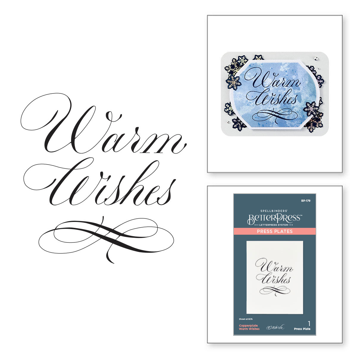 Spellbinders Copperplate Warm Wishes Press Plate from the Copperplate Holiday Sentiments Collection by Paul Antonio