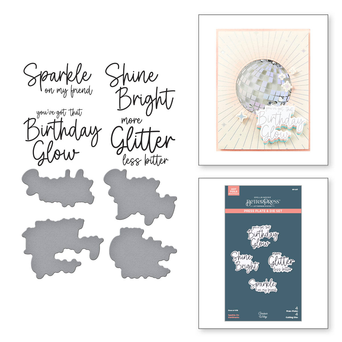 Spellbinders Sparkle On Sentiments Press Plate & Die Set from the Shine Bright Collection by Carissa Wiley