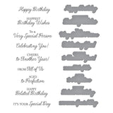 Spellbinders Birthday Wishes Sentiments BetterPress Plate & Die Set from the Texture & Foliage Collection by Suzanne Hue