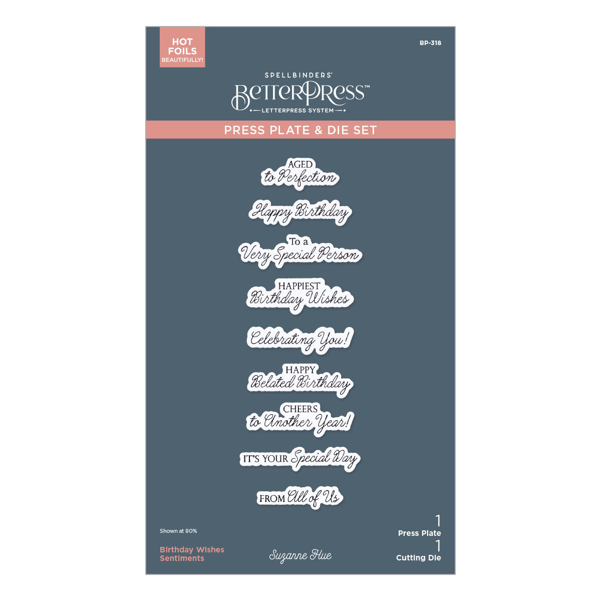 Spellbinders Birthday Wishes Sentiments BetterPress Plate & Die Set from the Texture & Foliage Collection by Suzanne Hue