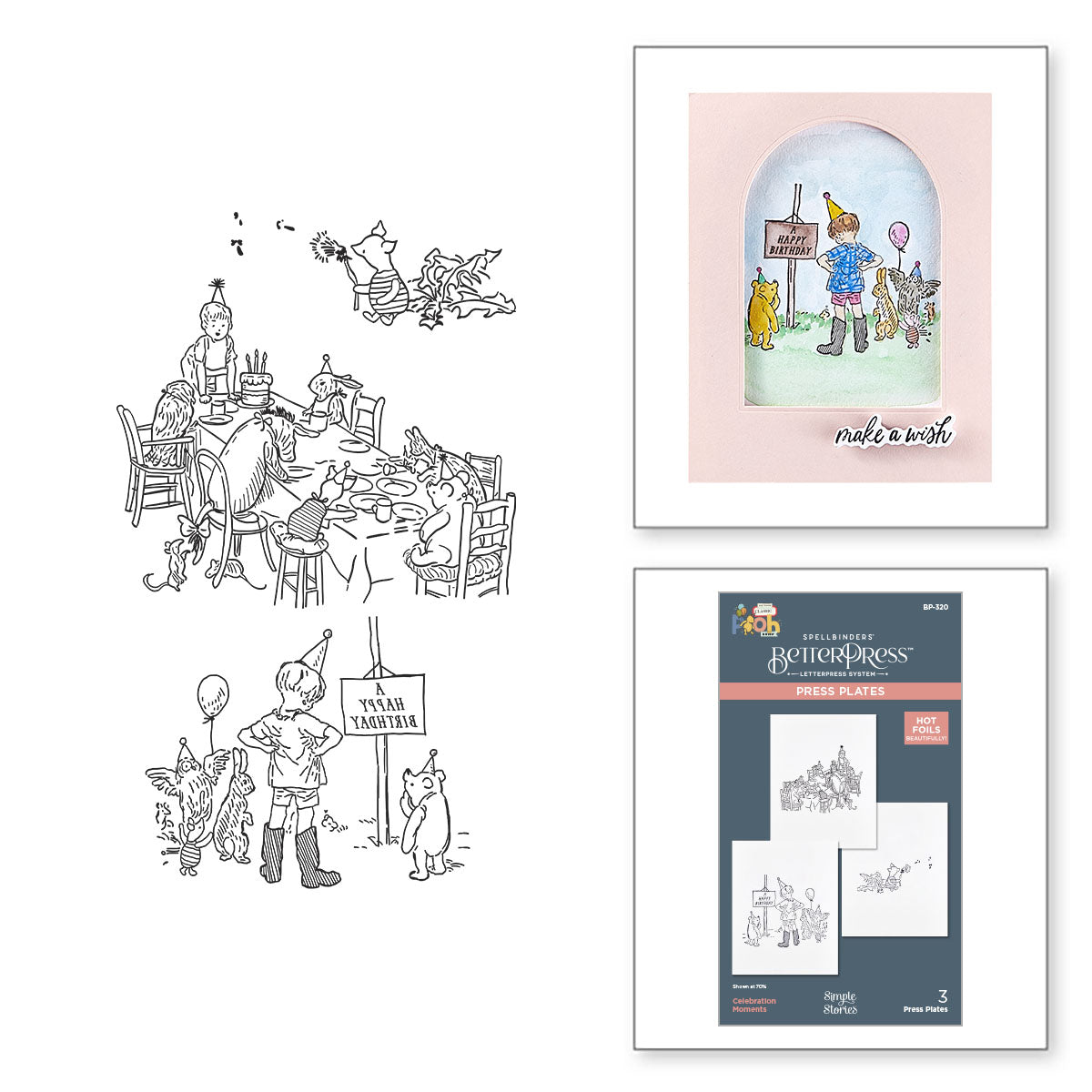 Spellbinders Say Cheese Classic Pooh Birthday BetterPress Bundle from the Say Cheese Classic Pooh Birthday Collection by Simple Stories