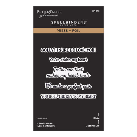 Spellbinders Classic Mouse Love Sentiments Press + Foil Plate & Die Set