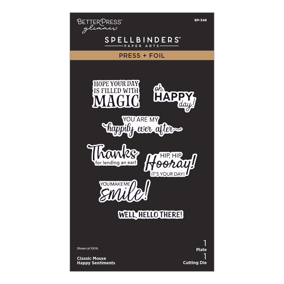 Spellbinders Classic Mouse Happy Sentiments Press + Foil Plate & Die Set