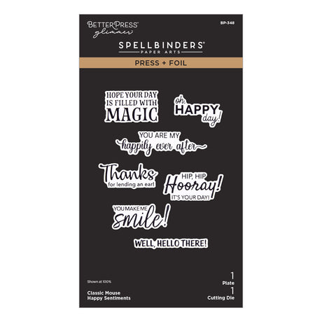 Spellbinders Classic Mouse Happy Sentiments Press + Foil Plate & Die Set