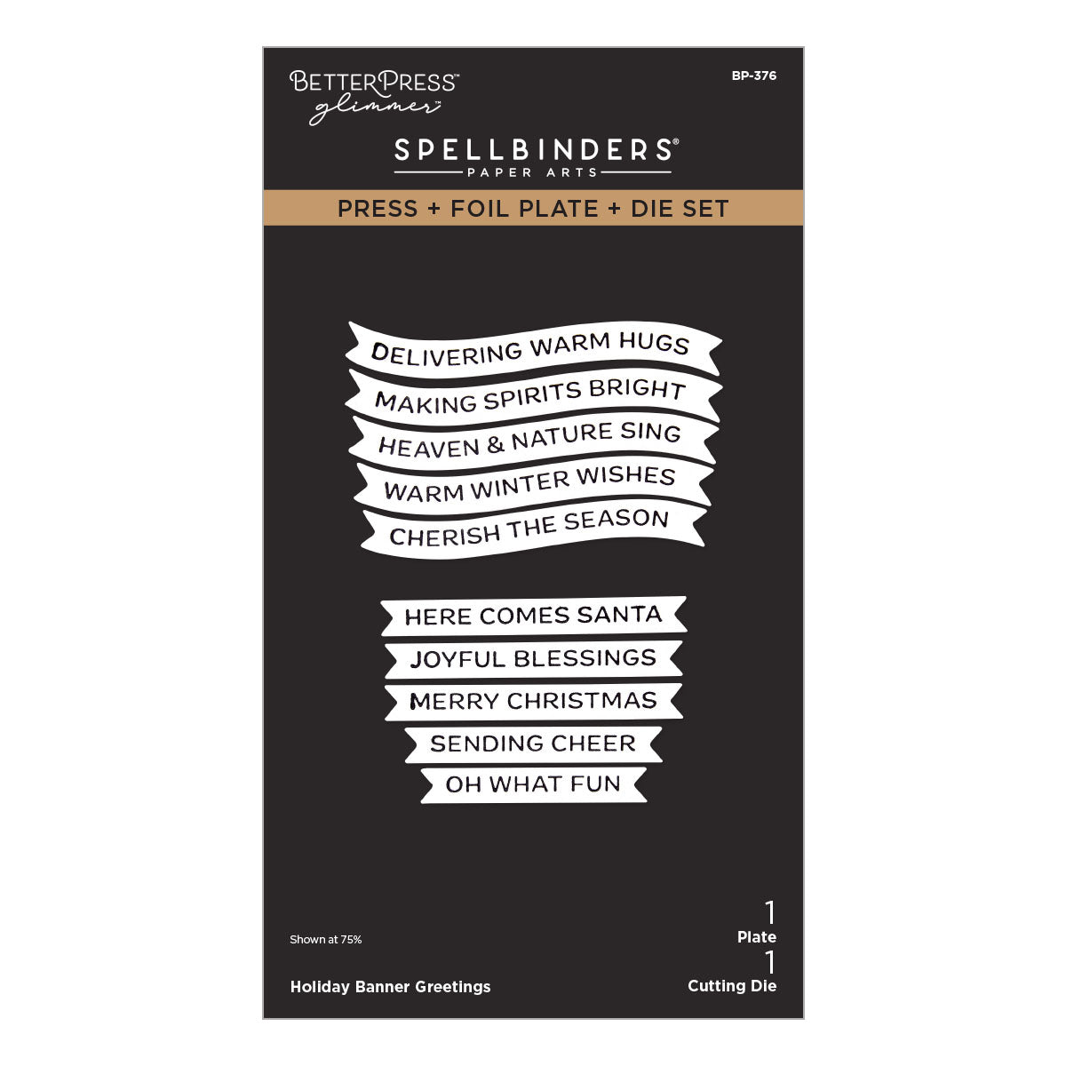 Spellbinders Holiday Banner Greetings Press + Foil Plate & Die Set - BP-376
