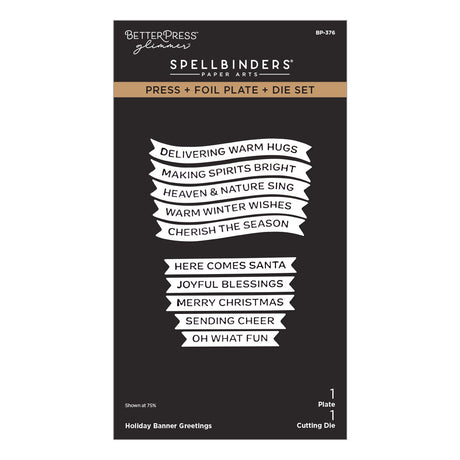 Spellbinders Holiday Banner Greetings Press + Foil Plate & Die Set - BP-376