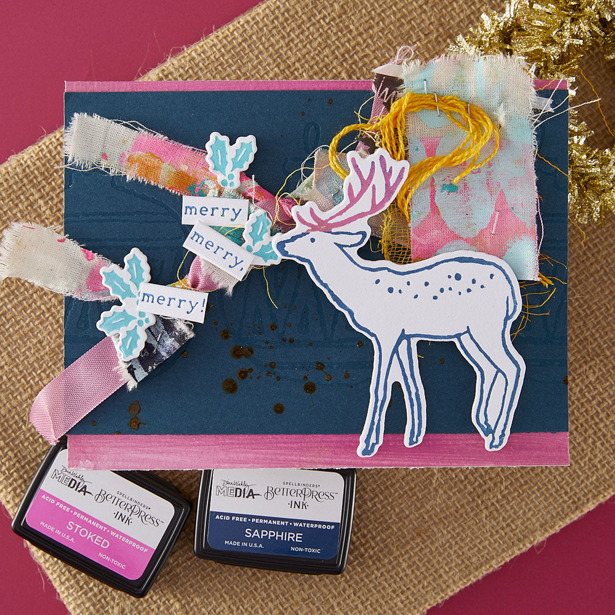 Spellbinders Cheer and Good Tidings Deer Registration Press Plate & Die Set from the Starry Holiday Collection by Dina Wakley