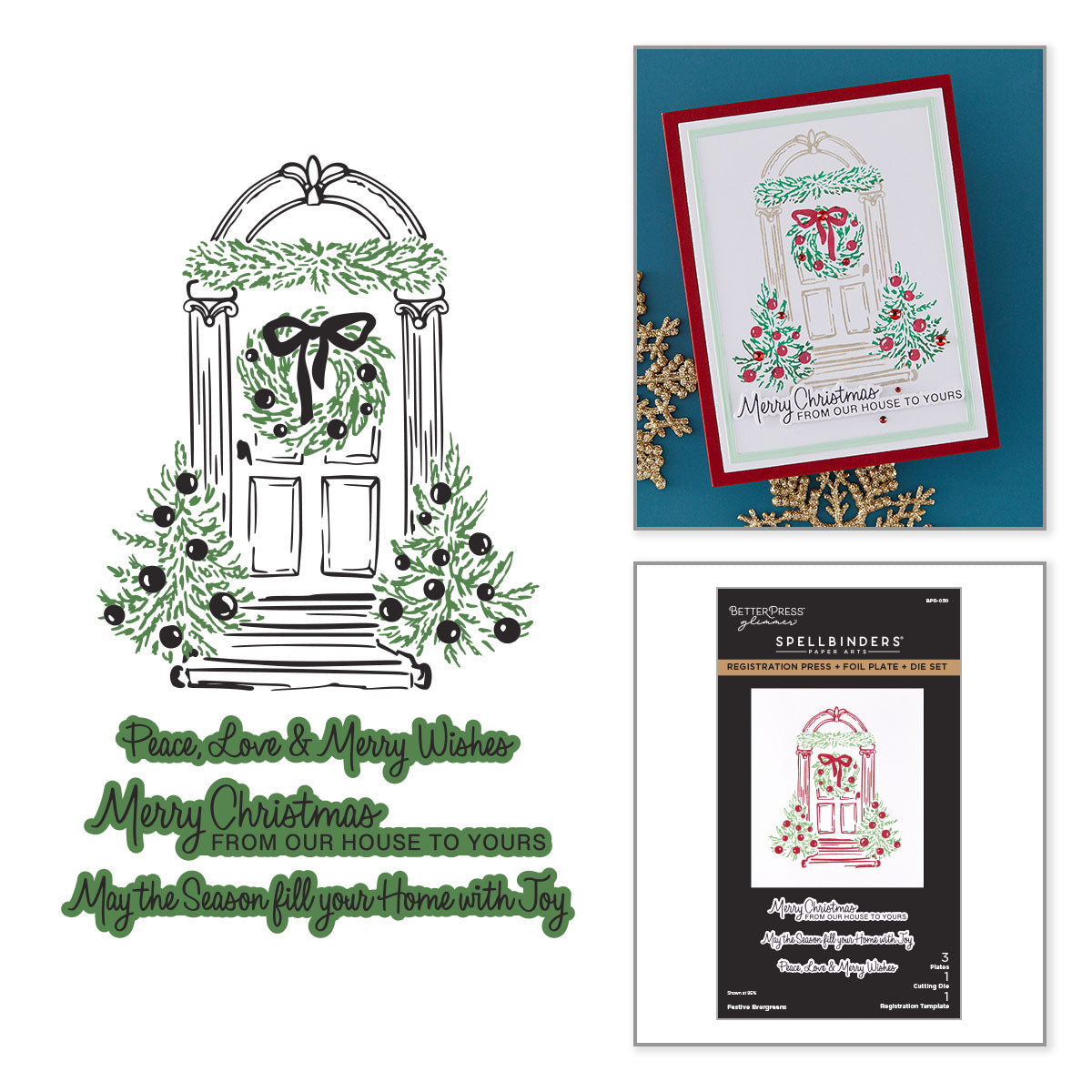 Spellbinders Festive Evergreens Registration Press + Foil Plate & Die Set