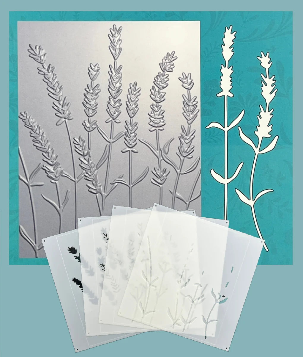 Gina K Designs Lavender Stems 3D Embossing Folder, Die and Stencil Bundle
