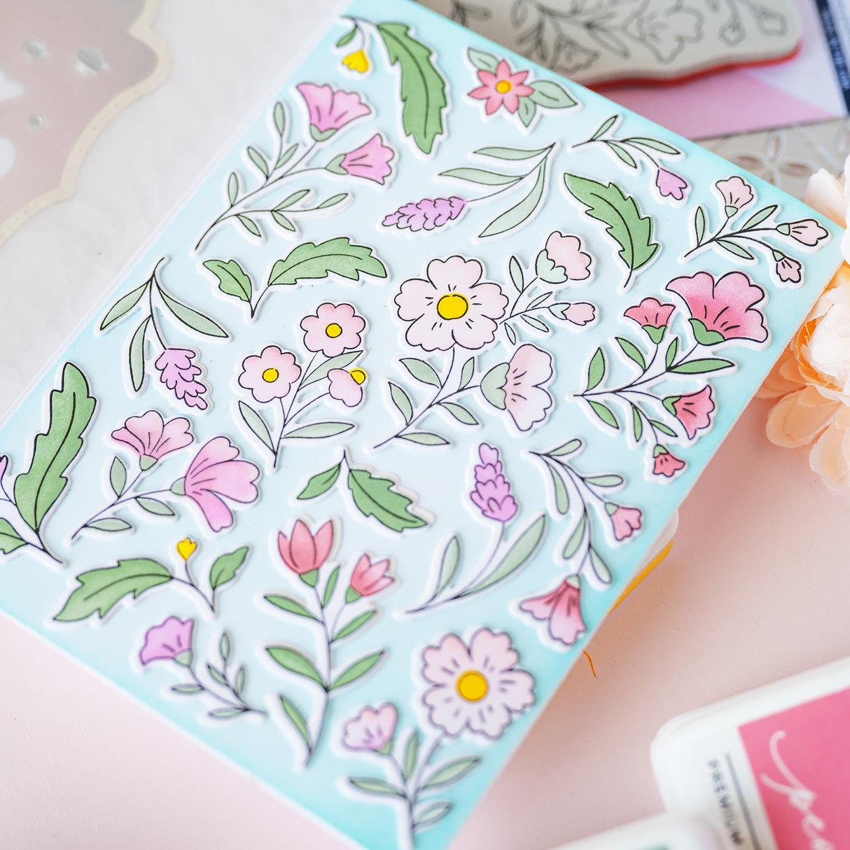 Pinkfresh Studio Bloomscape cling stamp / Die/ Stencil/ Press plate Bundle