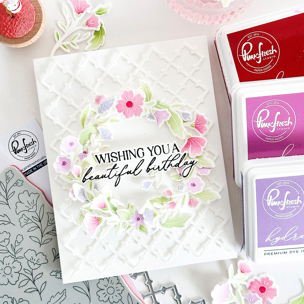 Pinkfresh Studio Bloomscape cling stamp / Die/ Stencil/ Press plate Bundle