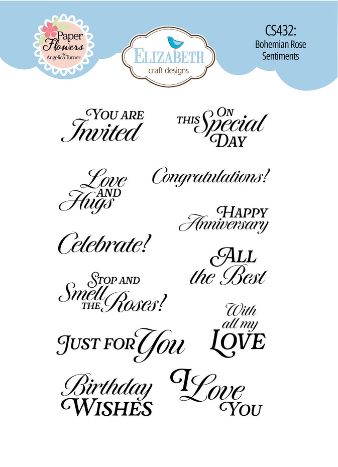 Elizabeth Craft Designs Bohemian Rose Stamps Bohemian Rose Sentiments (CS432)